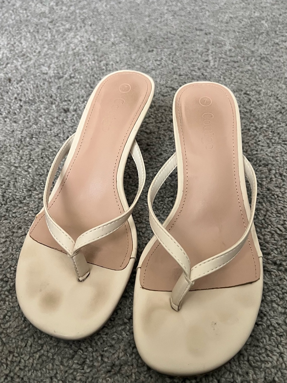 Fashion Nova Cream Thong Heel Sandals